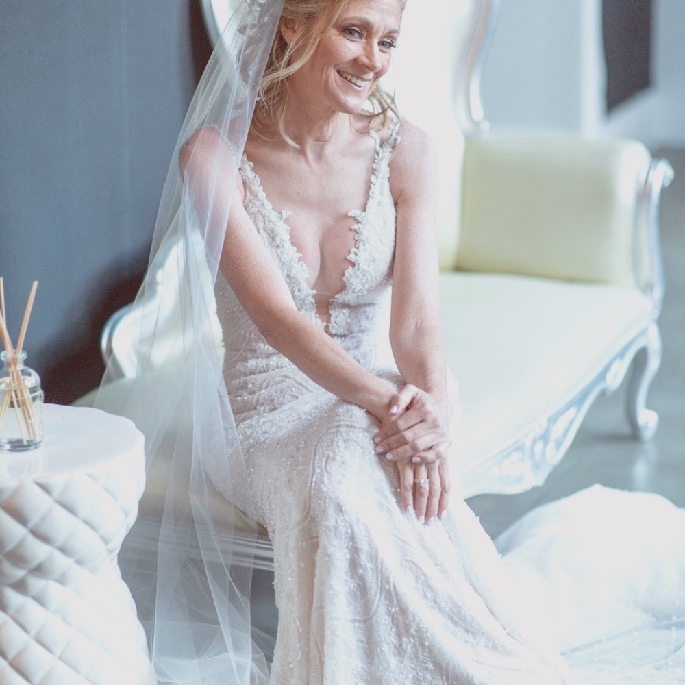 Galia Lahav Amani fitted beaded lace mermaid wedding dress w/ plunging…